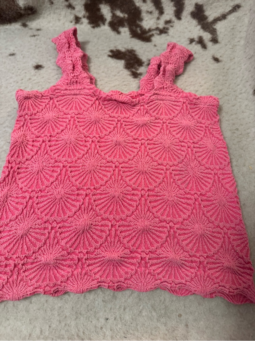 Aura Pink Crochet Shell-Pattern Tank Top